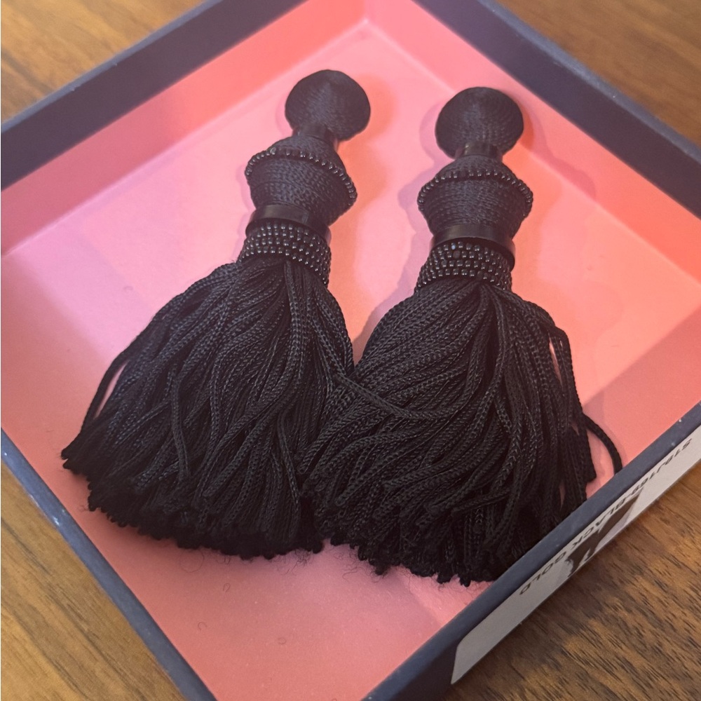 Oscar de la Renta Black Tassel Earrings